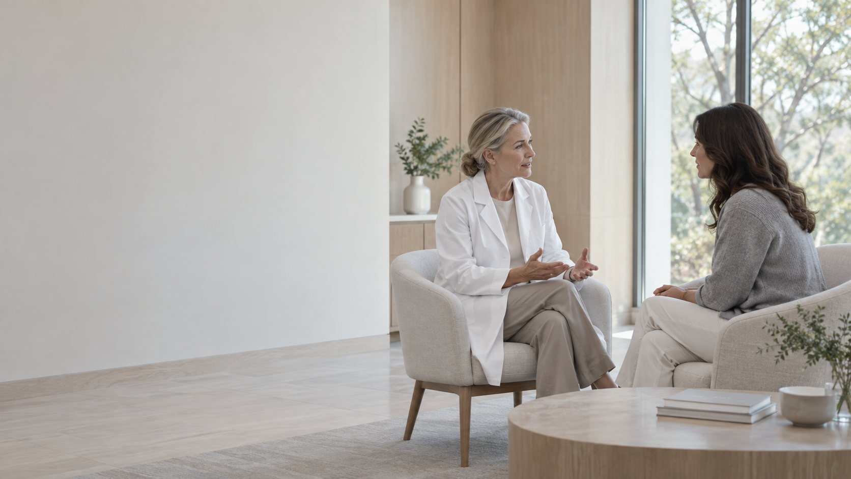 Physician meeting with a patient in a bright consultation room
